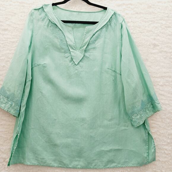 Tunic Size 1X Irish Linen Mint MOP Button Boho Minimalist Quiet Luxury Old Money - Picture 12 of 16